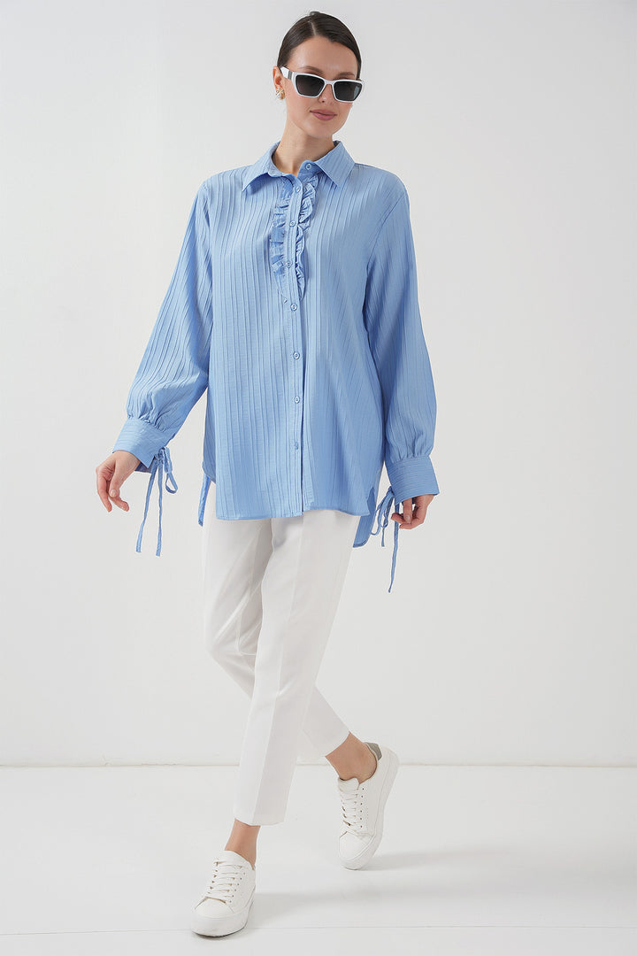 BGD Women Frilly Long Shirt Tunic 5953 - Blue - Estepona
