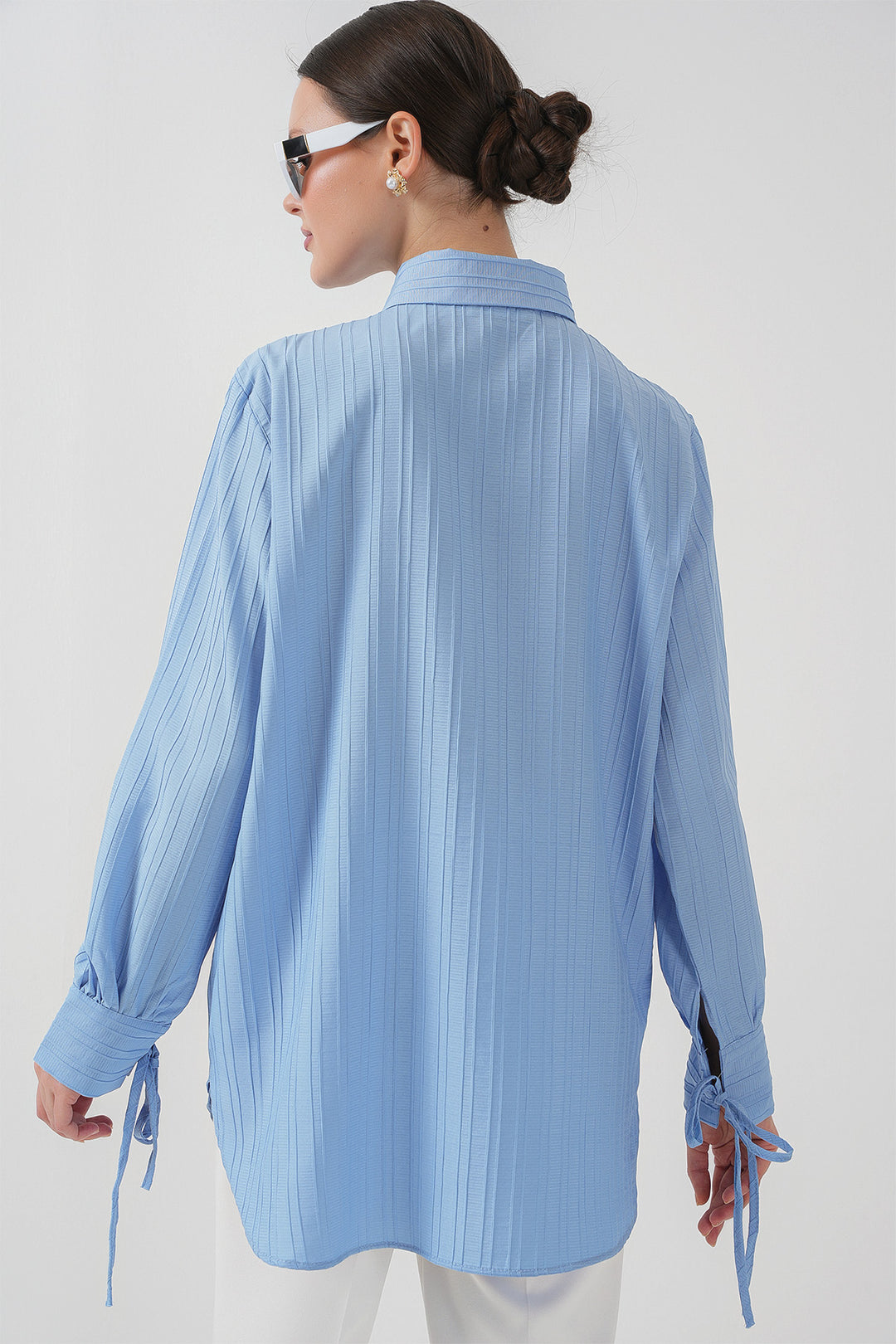 BGD Women Frilly Long Shirt Tunic 5953 - Blue - Estepona