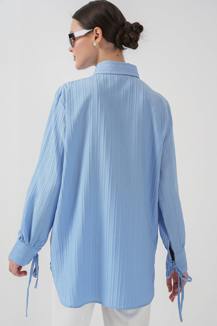 BGD Women Frilly Long Shirt Tunic 5953 - Blue - Estepona