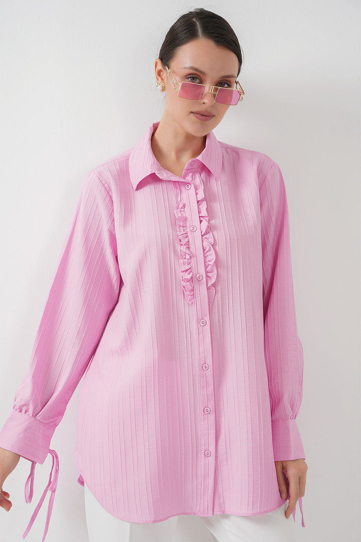 BGD Women Frilly Long Shirt Tunic 5953 - Pink - Kamianets-Podilskyi