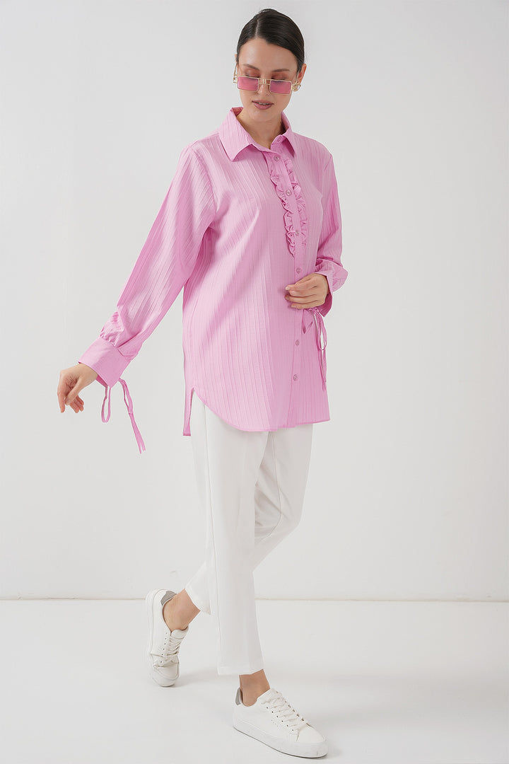 BGD Women Frilly Long Shirt Tunic 5953 - Pink - Kamianets-Podilskyi