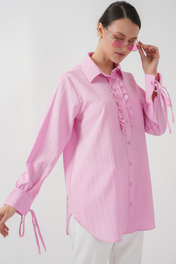 BGD Women Frilly Long Shirt Tunic 5953 - Pink - Kamianets-Podilskyi