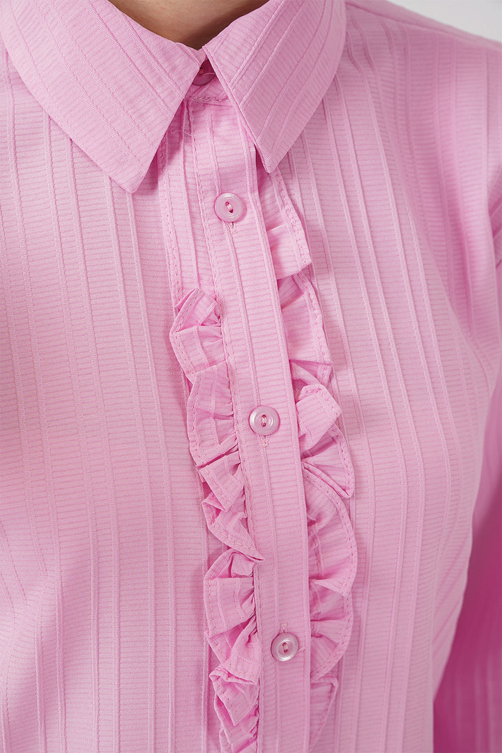 BGD Women Frilly Long Shirt Tunic 5953 - Pink - Kamianets-Podilskyi