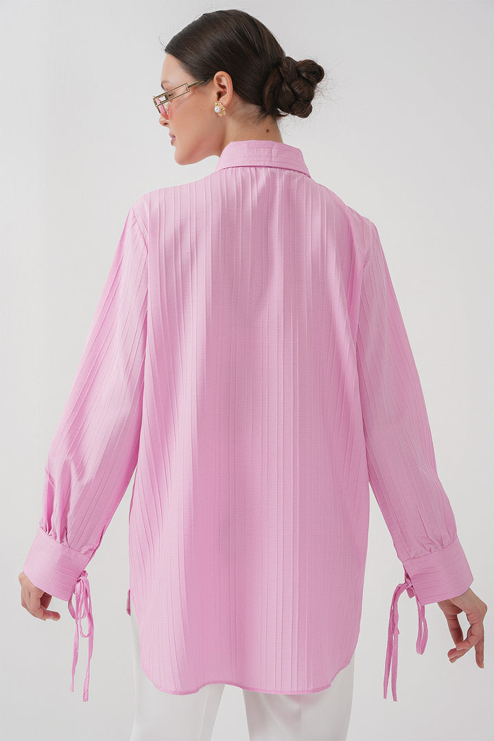 BGD Women Frilly Long Shirt Tunic 5953 - Pink - Kamianets-Podilskyi
