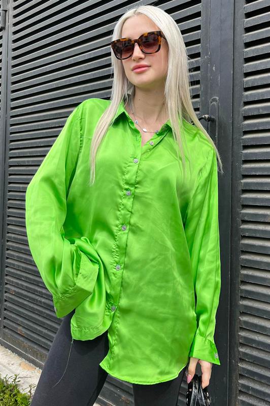 MDX Pistachio Green Basic Women's Satin Shirt MG1326 - Noordwijk