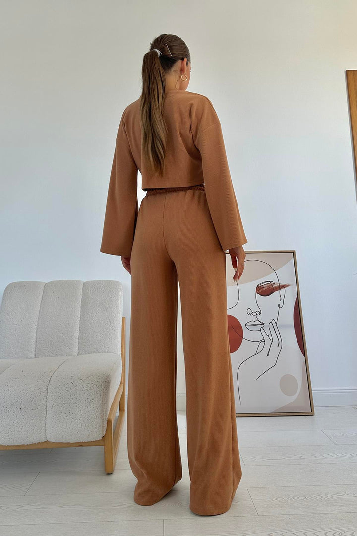 ELS Ribbed Blouse and Pants Set - Camel - Lleida