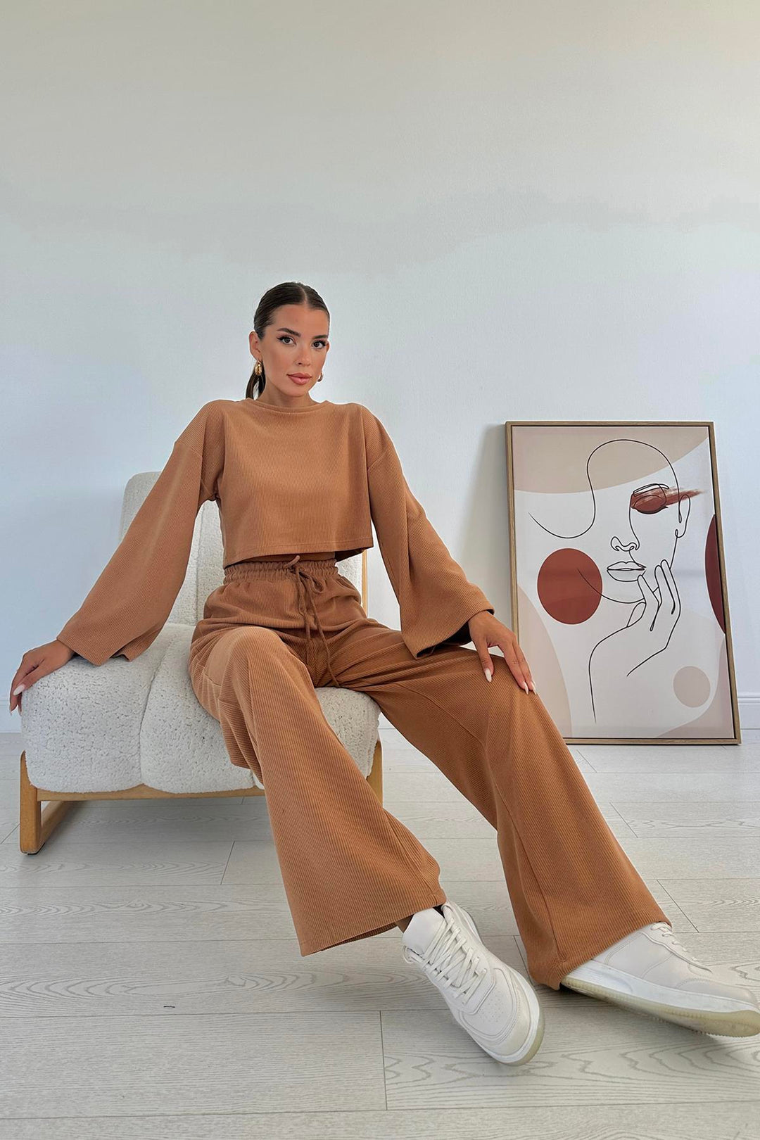 ELS Ribbed Blouse and Pants Set - Camel - Lleida