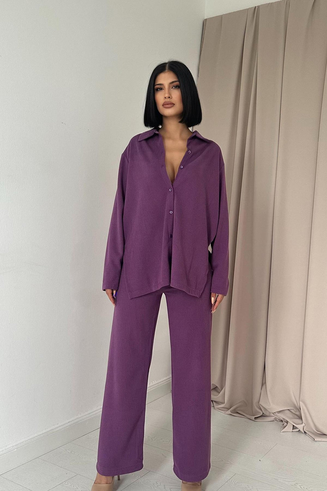 ELS Ribbed Shawl Set - Purple - Great Yarmouth