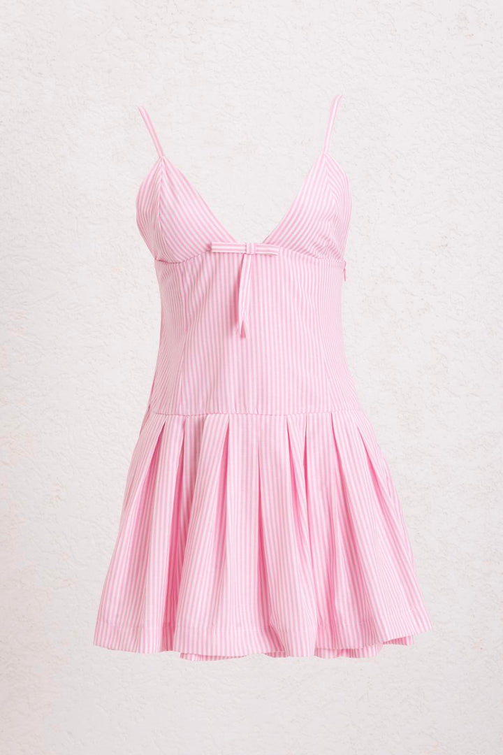 BSL Women Striped Strap Mini Dress with Bow Detail - Oss