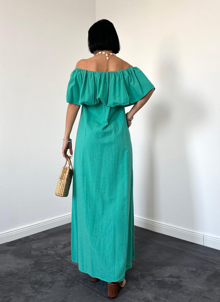 ELS Flame Linen Ruched Dress - Green - Owensboro