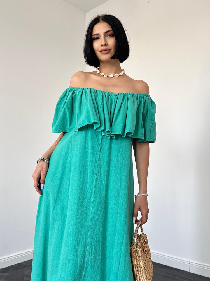 ELS Flame Linen Ruched Dress - Green - Owensboro