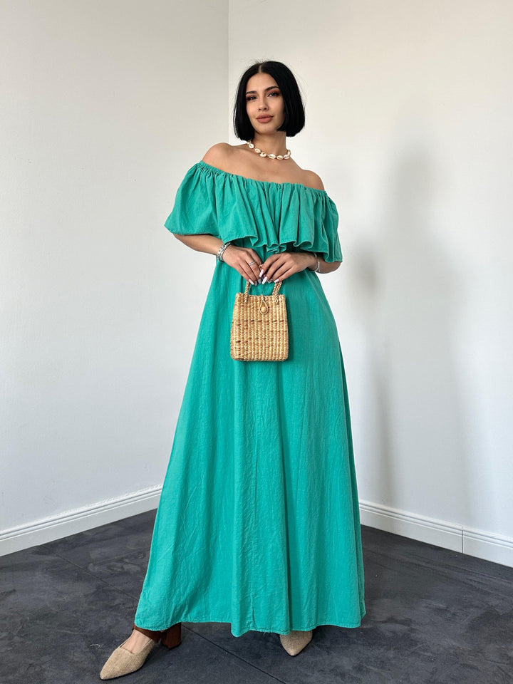 ELS Flame Linen Ruched Dress - Green - Owensboro