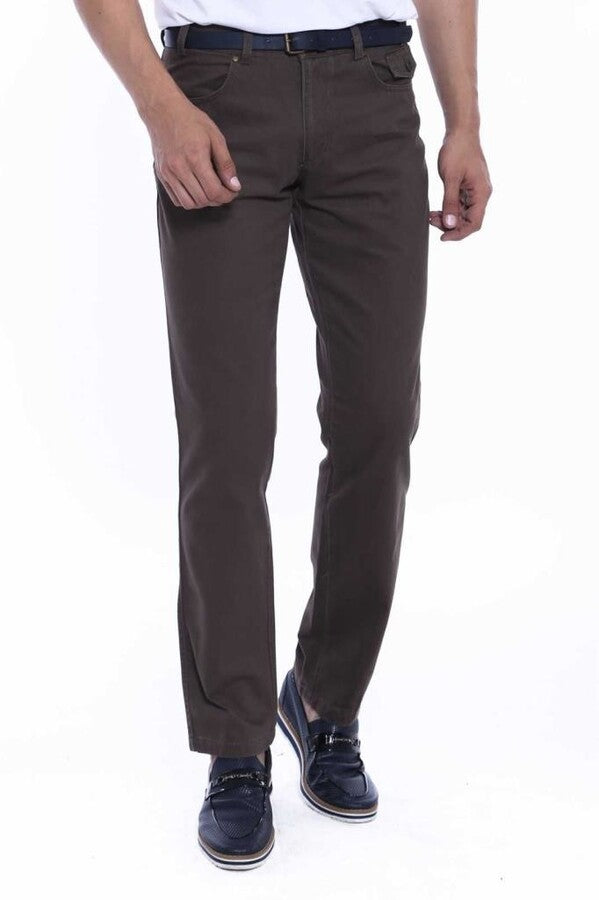 WSS Flap Pockets Suede Cotton Slim Fit Khaki Men Pants  - Stains