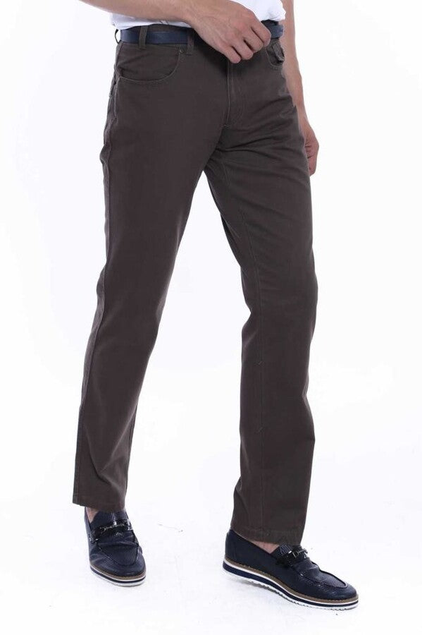 WSS Flap Pockets Suede Cotton Slim Fit Khaki Men Pants  - Stains