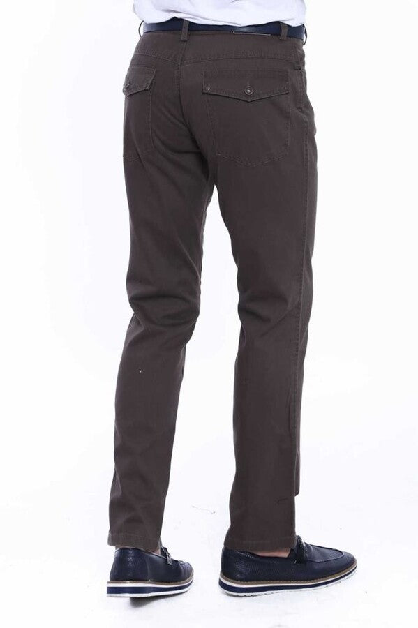WSS Flap Pockets Suede Cotton Slim Fit Khaki Men Pants  - Stains