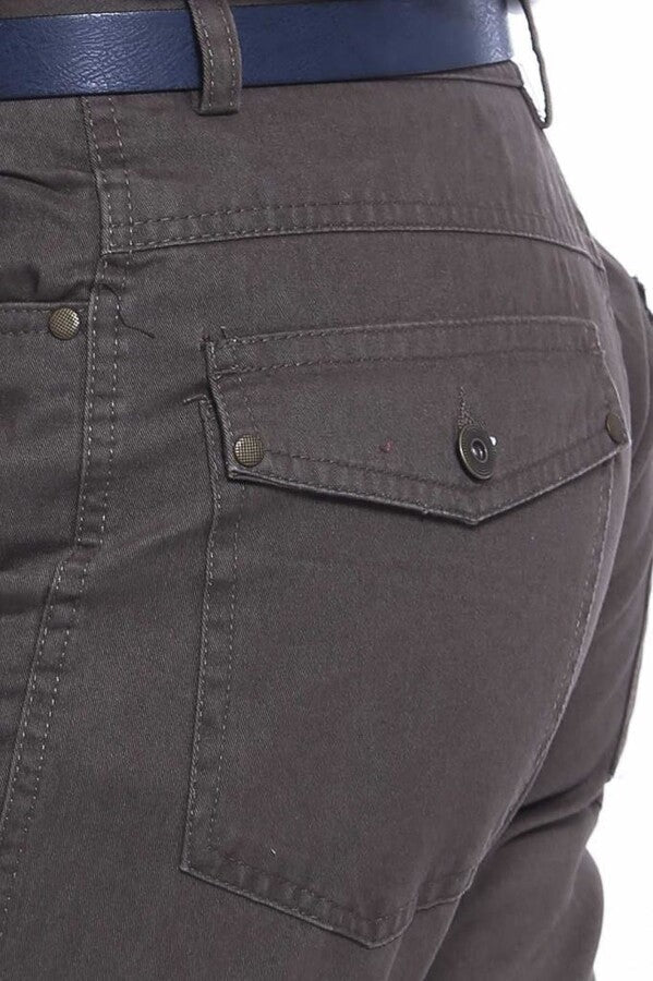 WSS Flap Pockets Suede Cotton Slim Fit Khaki Men Pants  - Stains