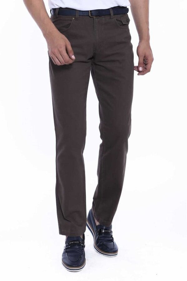 WSS Flap Pockets Suede Cotton Slim Fit Khaki Men Pants  - Stains