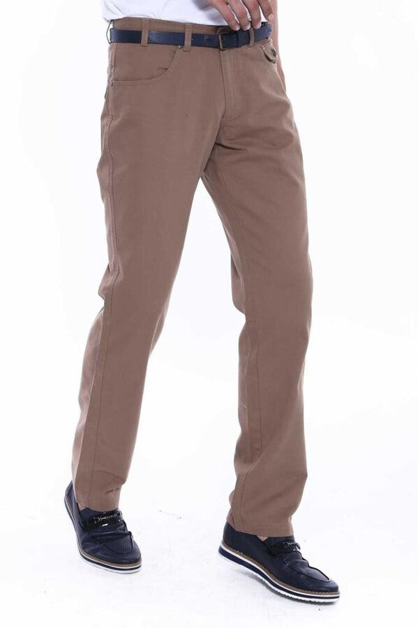 WSS Flap Pockets Suede Slim Fit Light Brown Men Pants  - Rancho Cucamonga
