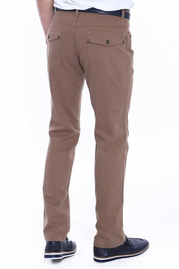 WSS Flap Pockets Suede Slim Fit Light Brown Men Pants  - Rancho Cucamonga