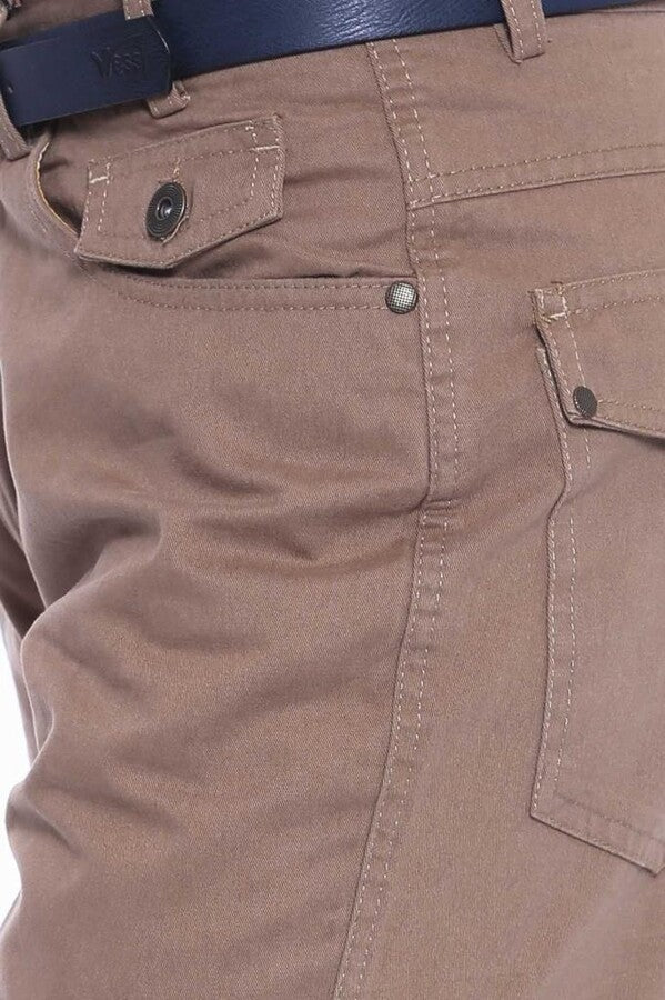 WSS Flap Pockets Suede Slim Fit Light Brown Men Pants  - Rancho Cucamonga