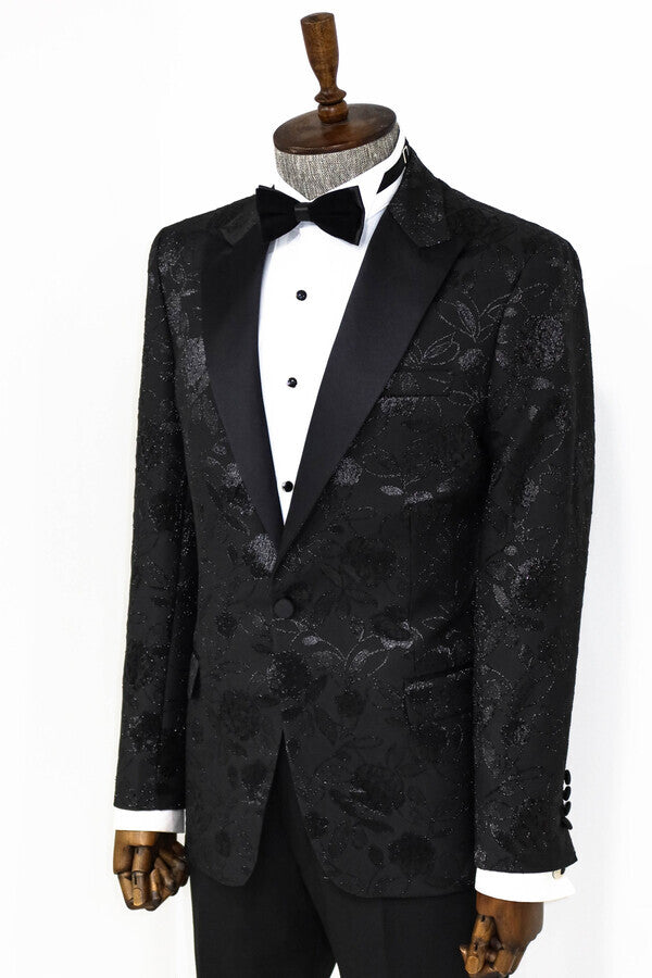 WSS Floral Patterned Black Men Prom Blazer  - Chaïdári