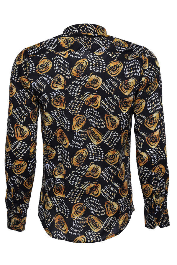 WSS Floral Patterned Long Sleeves Slim Fit Black Men Shirt  - Drummondville