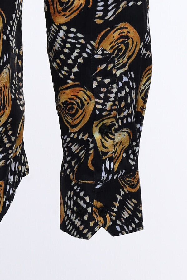 WSS Floral Patterned Long Sleeves Slim Fit Black Men Shirt  - Drummondville