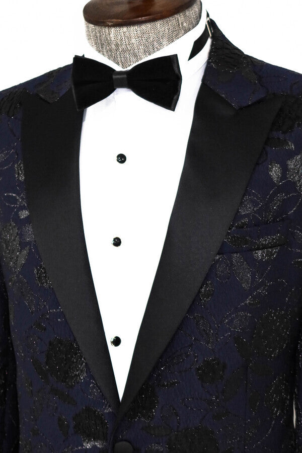 WSS Floral Patterned Navy Blue Men Prom Blazer  - Edmonton