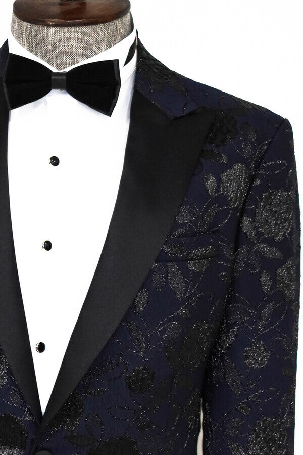 WSS Floral Patterned Navy Blue Men Prom Blazer  - Edmonton