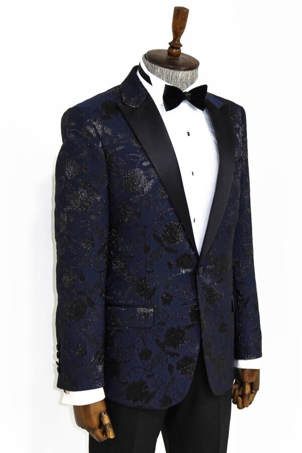 WSS Floral Patterned Navy Blue Men Prom Blazer  - Edmonton