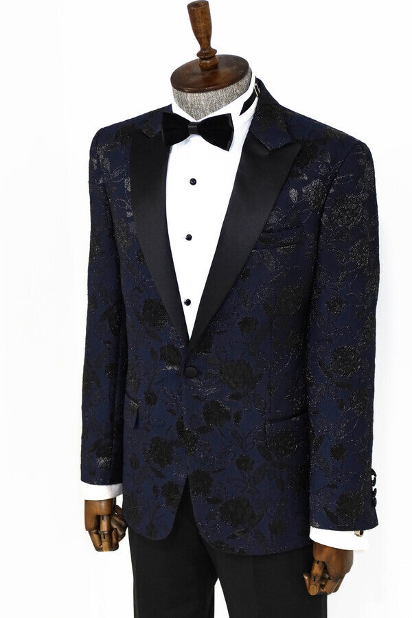 WSS Floral Patterned Navy Blue Men Prom Blazer  - Edmonton
