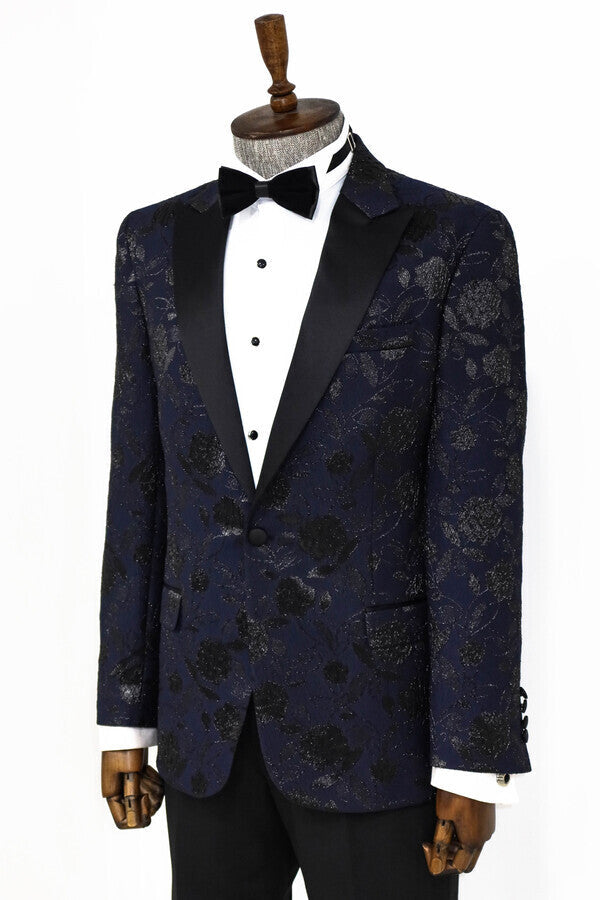 WSS Floral Patterned Navy Blue Men Prom Blazer  - Edmonton