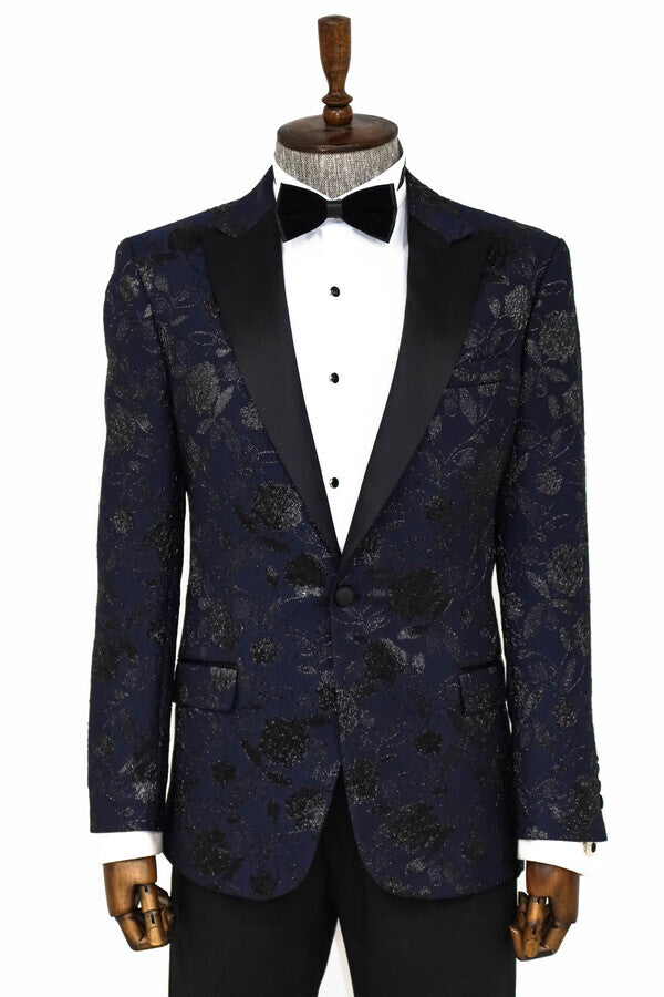 WSS Floral Patterned Navy Blue Men Prom Blazer  - Edmonton