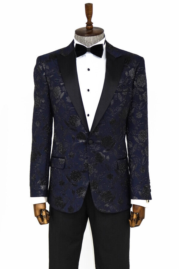 WSS Floral Patterned Navy Blue Men Prom Blazer  - Edmonton