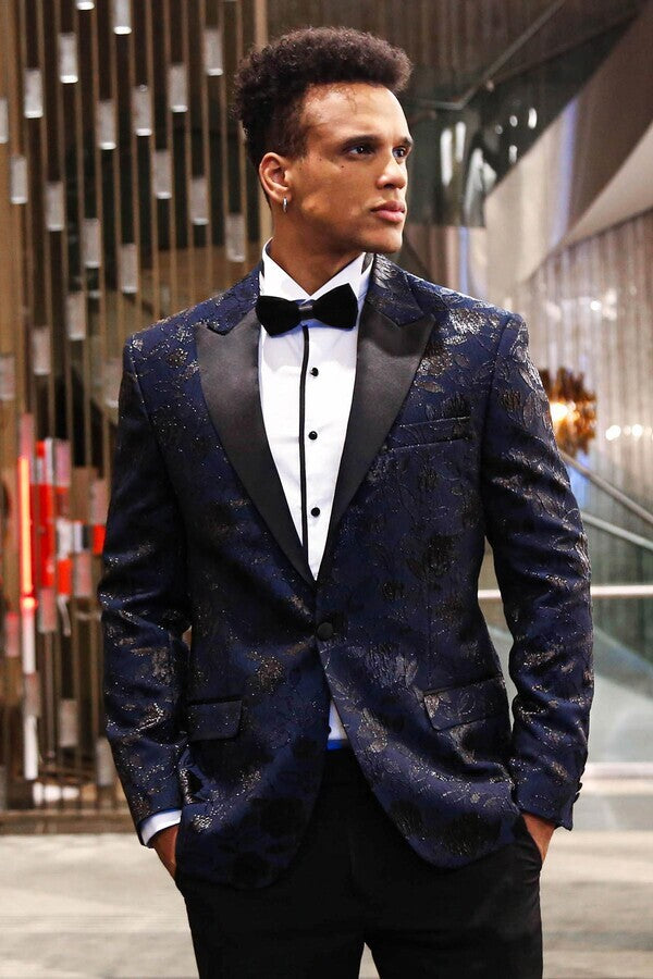 WSS Floral Patterned Navy Blue Men Prom Blazer  - Edmonton