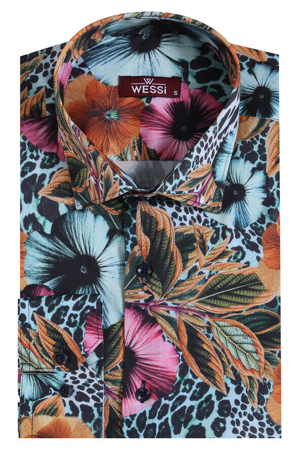WSS Floral Patterned Slim Fit Long Sleeves Multicolor Men Shirt  - Wesley Chapel