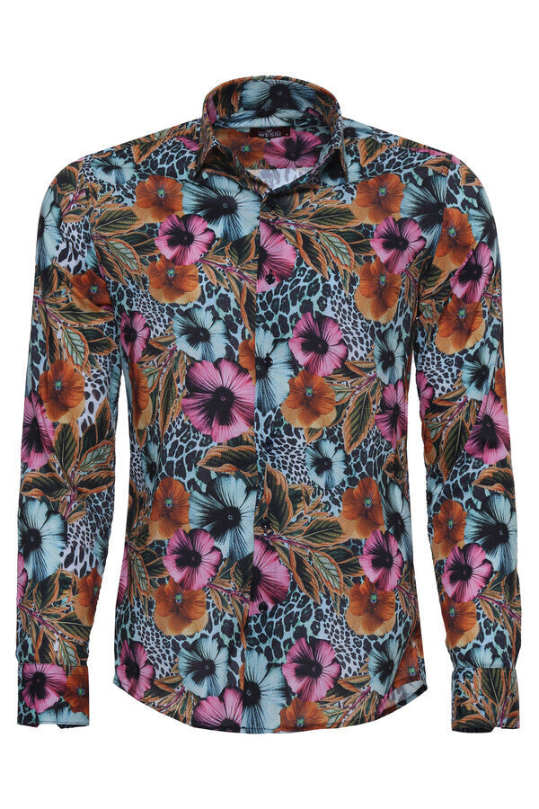 WSS Floral Patterned Slim Fit Long Sleeves Multicolor Men Shirt  - Wesley Chapel