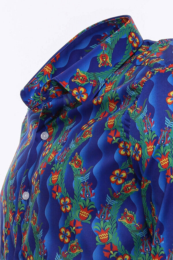 WSS Floral Slim Fit Long Sleeve Indigo Men Shirt  - Widnes