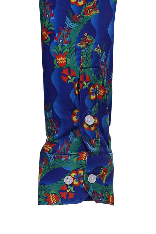 WSS Floral Slim Fit Long Sleeve Indigo Men Shirt  - Widnes