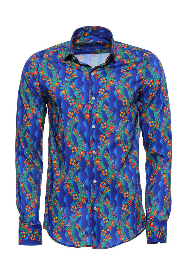 WSS Floral Slim Fit Long Sleeve Indigo Men Shirt  - Widnes