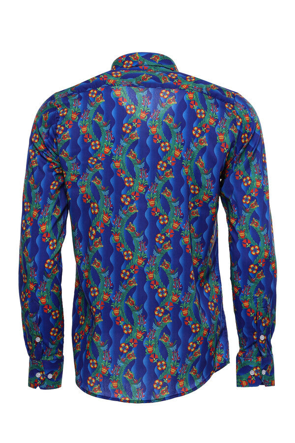 WSS Floral Slim Fit Long Sleeve Indigo Men Shirt  - Widnes