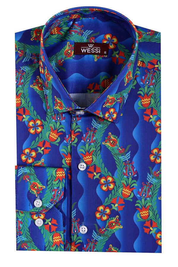 WSS Floral Slim Fit Long Sleeve Indigo Men Shirt  - Widnes