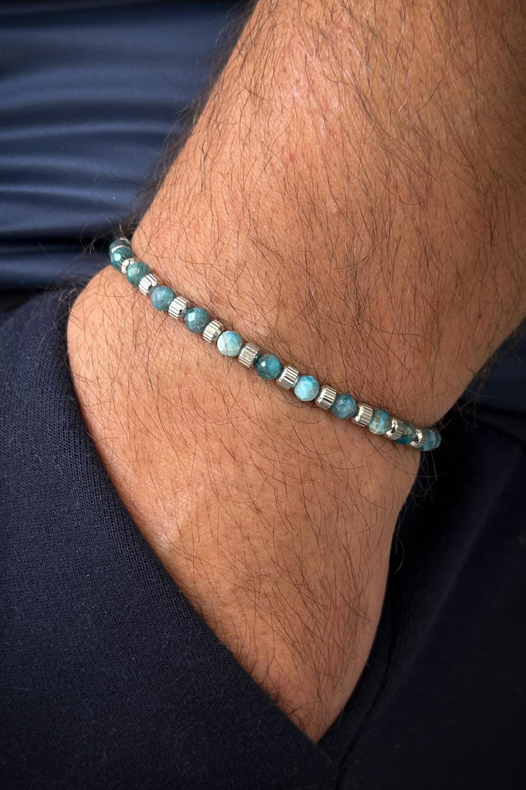 NVM FRNCH 316L Steel Apatite Natural Stone Blue Color Men's Bracelet FRJ12349-3349-M - Leamington