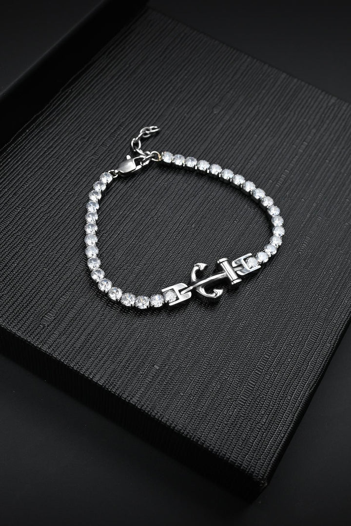 NVM FRNCH 316L Stainless Steel Anchor Figured with Zircon Stone White Color Men's Tennis Bracelet FRJ12128-3128-A - Harrow