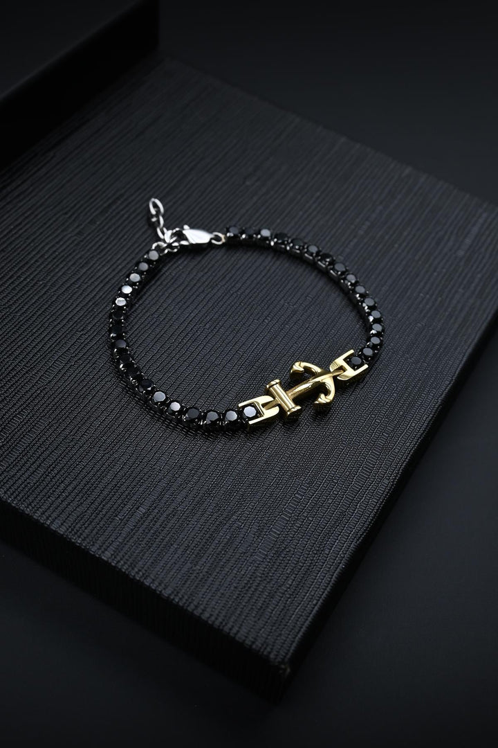 NVM FRNCH 316L Stainless Steel Anchor Shaped Zircon Stone Black-Gold Color Men's Tennis Bracelet FRJ12128-3128-B2G - Scottsdale