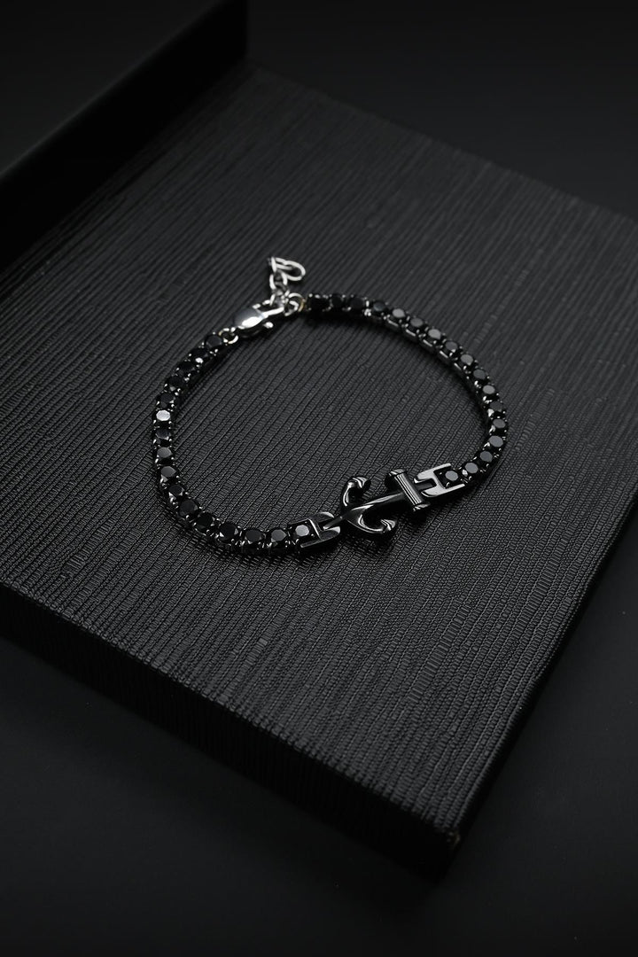 NVM FRNCH 316L Stainless Steel Anchor Shaped Zircon Stone Black Color Men's Tennis Bracelet FRJ12128-3128-B2 - Harrogate