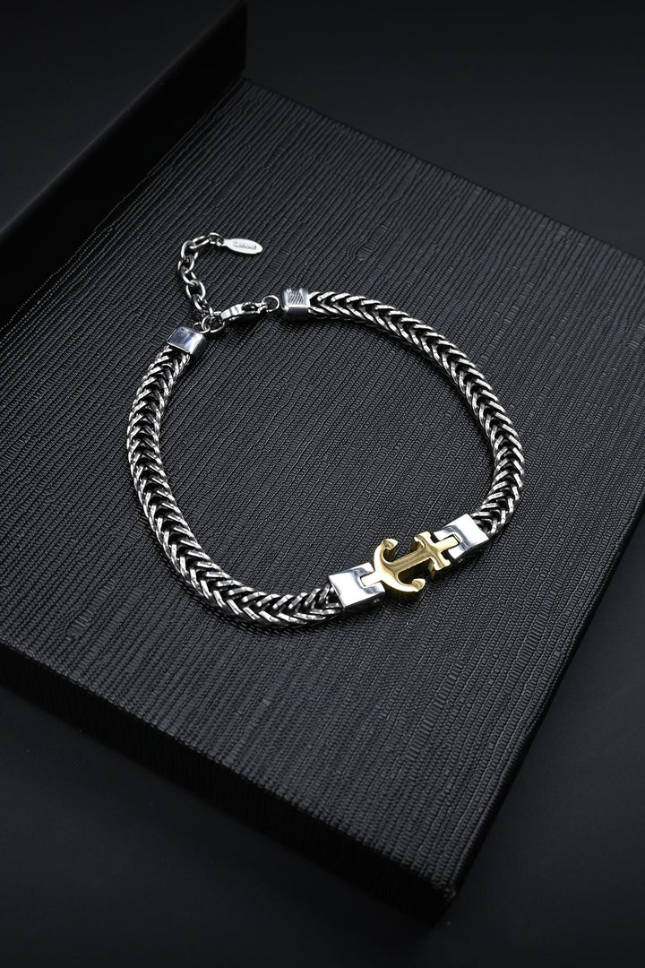 NVM FRNCH 316L Steel Italian Model Anchor Figure Silver-Gold Color Men's Bracelet FRJ12130-3130-A2G - Oakland Park