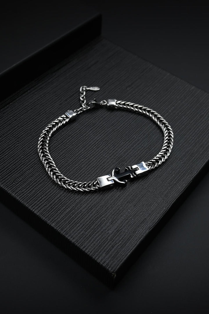 NVM FRNCH 316L Stainless Steel Italian Model Anchor Figure Silver-Black Color Men's Bracelet FRJ12130-3130-AB2 - Halesowen