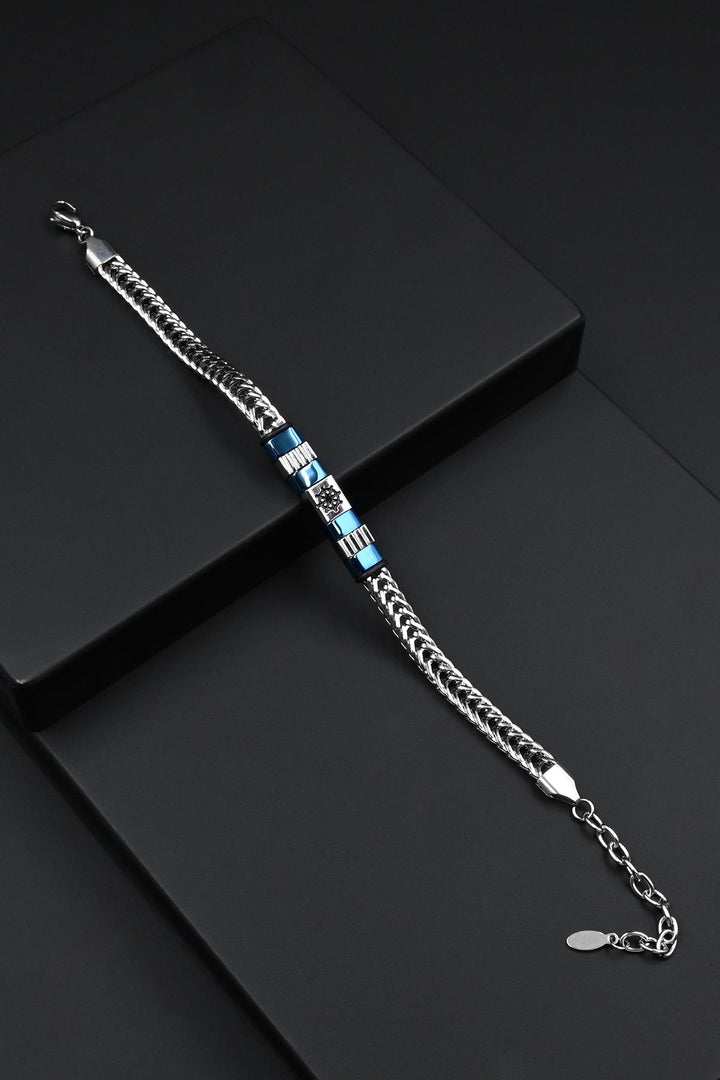 NVM FRNCH 316L Stainless Steel Italian Style Rudder Figure Silver-Navy Blue Color Men's Bracelet FRJ12270-3270-AL - The Woodlands