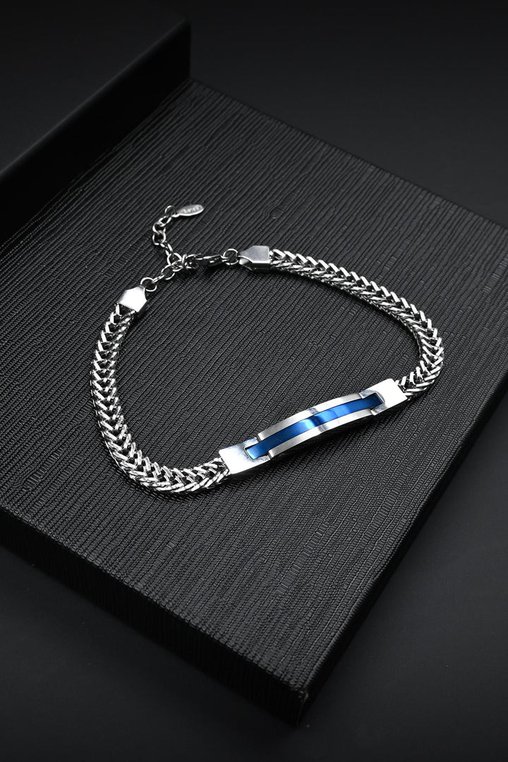 NVM FRNCH 316L Stainless Steel Italian Model Silver-Navy Blue Color Men's Bracelet FRJ12127-3127-L - Holly Springs